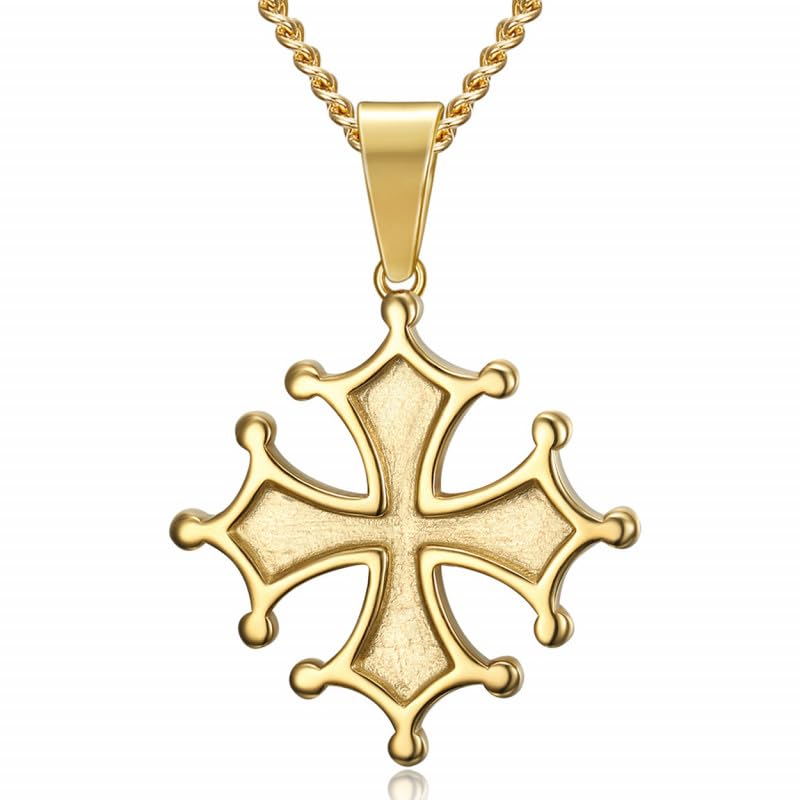 BOBIJOO Jewelry - Pendentif Collier Homme Croix Occitane Cathare Toulouse Languedoc Acier Inoxydable Or Doré Plaqué