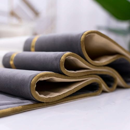 Miniatura 5 de Avigers Caminos de mesa decorativos de lujo de terciopelo a rayas de cuero gris blanco dorado de 12 x 78 pulgadas con borlas para el hogar, sala de