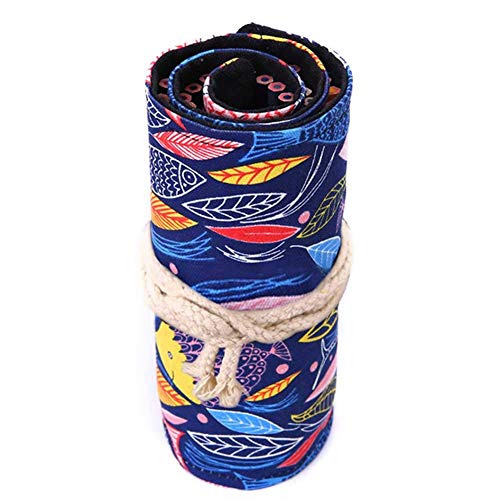 Venus valink Peces Patrón Lienzo Lápiz Bolsa Acabado Conectable Rotuladores Almacenaje Boceto Colores Lápices Rollo Arriba Funda, Paño Bolígrafo Soporte Papelería Caja - Colorido Pez, 72 Holes