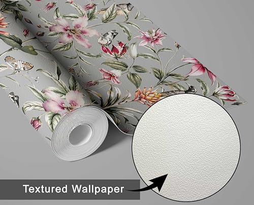 Papier peint fleurs oiseaux gris S4Sassy vinyle 63x304cm - 7