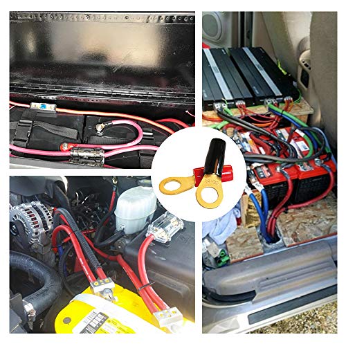 Airic 8 Gauge Ring Terminal 5/16 Inch Gold Plated Crimp Ring Terminals With Soft Boots Gold Wire Connectors Kit 8-Pack #TOP2