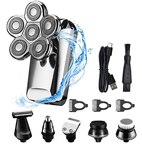 Electric Razor for Men, 6 In 1 Electric Shaver For Men Beard Hair Trimmer Facial Body Electric Razor Rechargeable Bald Head Shaving Machine Grooming Kit (Color : Silver)