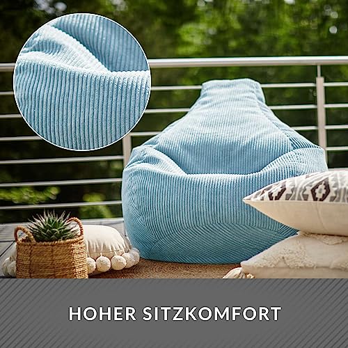 Green Bean® Sitzsack mit Rückenlehne 80x80x90cm - Gaming Chair mit 230L Füllung Cordstoff - Bean Bag Bodenkissen Lounge Sitzhocker Relax-Sessel Gamer Gamingstuhl Hellblau