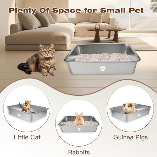 Caja de arena para gato de acero inoxidable, 15.7 x 11.8 x 3.9 pulgadas miniatura 7