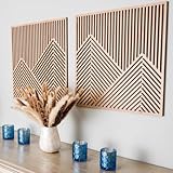 SnugLife 2 Pcs Wood Mountain Wall Art - Modern Wooden Panel Mountain Wall Decor, Decorative Forest Nature Abstract Line Minimalist Wall Art for Living Room Bedroom Farmhouse - Large 23.5”x23.5”