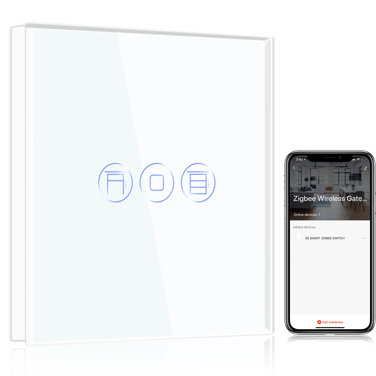 BSEED BSEED Zigbee Interrupteur Volet Roulant connecté Blanc,Compatible avec Amazon Alexa et Google Home,WiFi Interrupteur Volet Roulant avec Contrôle à Distance et Fonction de Temps(NÉCESSITE TUYA HUB)