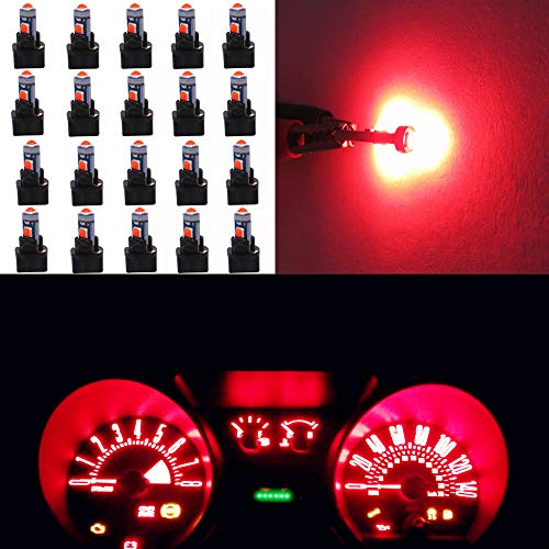 WLJH Canbus Newest PC74 Twist Lock Socket T5 2721 73 74 Led 3SMD 3030 Chip Instrument Cluster Gauge Dash Dashboard Panel Indicator Lamp Bulbs 12V Light Bulb Kits Red - 20 Pack