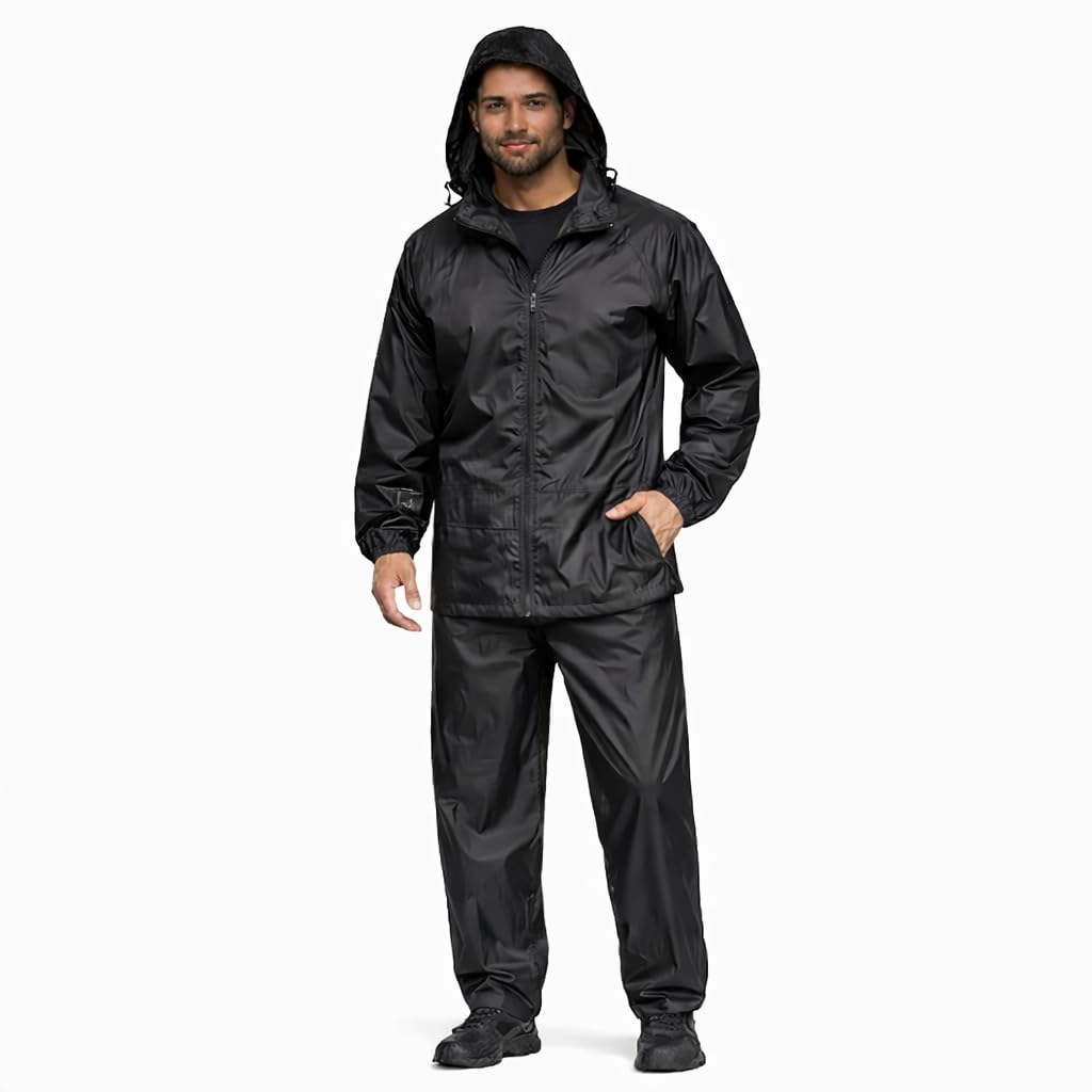 Men Polyester Waterproof Raincoat Suit with Storage Bag Full Body Hooded Jacket & Pant Set Lightweight Windproof Rainwear for Bike Riding & Travel-image-28