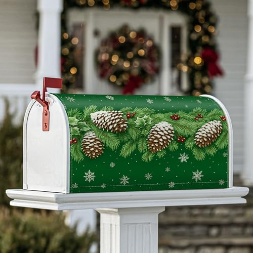 Pinecones - Coperture magnetiche per cassetta postale, decorazioni natalizie con agrifoglio sempreverde, decorazione per giardino, cortile, 53 x 65 cm