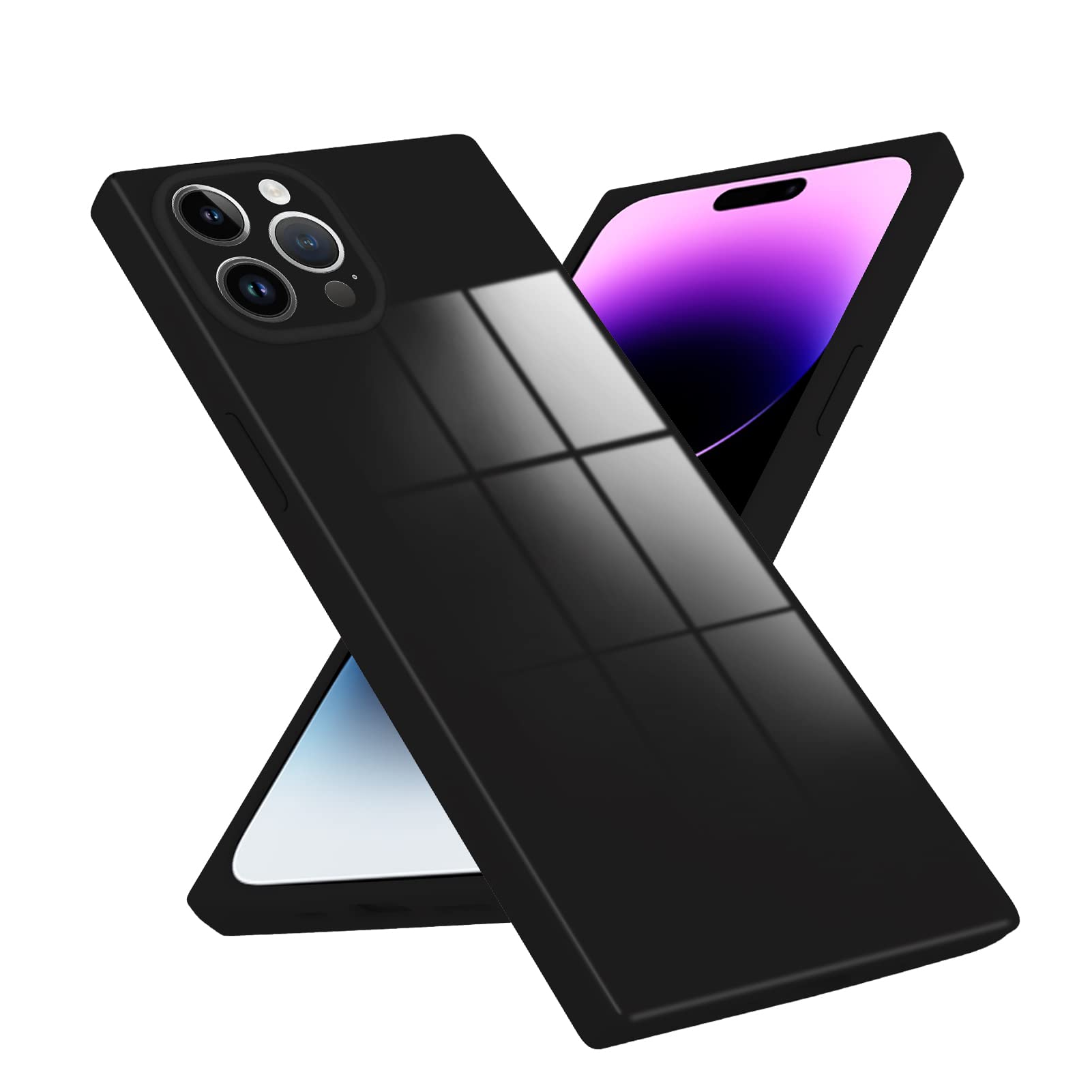 PERRKLD Square iPhone 14 Pro Case for Women Soft TPU Square Edge Bumper Slim Reinforced Corners Full Camera Protection Shockproof Protective Case Cover for iPhone 14 Pro 6.1 Inch 2022 - Black
