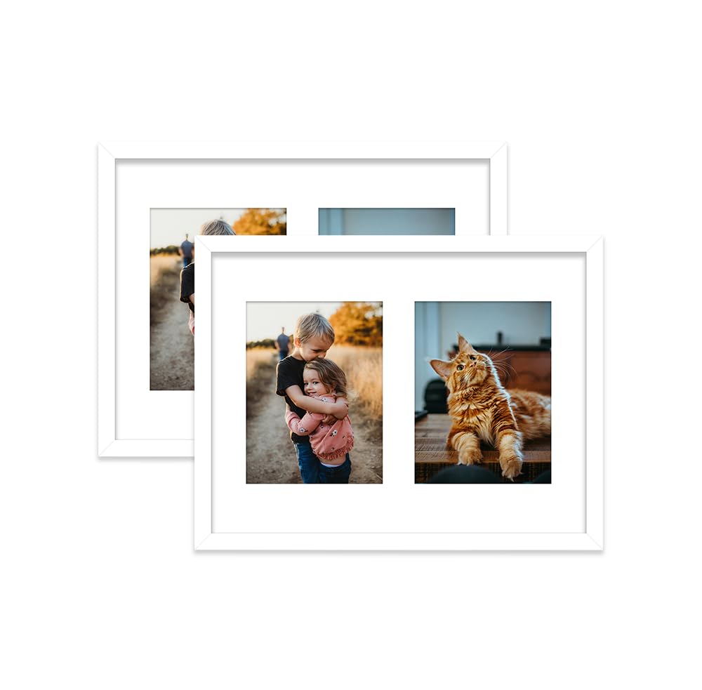 White Multi Photo Frame - Holds 2 x 8x6 Pictures, Family Collage Picture Frame for Wall Display, 16x12 Frame size, Set of 2