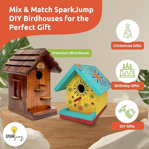 SparkJump Jr Bird House Kit | DIY Birdhouse Kits Made of Cedar Wood for Outdoors | Birdhouse Kits for Kids and Adults with Paint | Bird House Making Kit for All Ages (1 Pack)