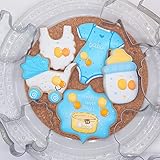 5 Pieces Baby Shower Cookie Cutters,Cute Shapes of Onesie, Bib, Plaque/Frame,Baby Bottle, Baby Carriage for Baby Showers, Reveal Parties with Receipe Book