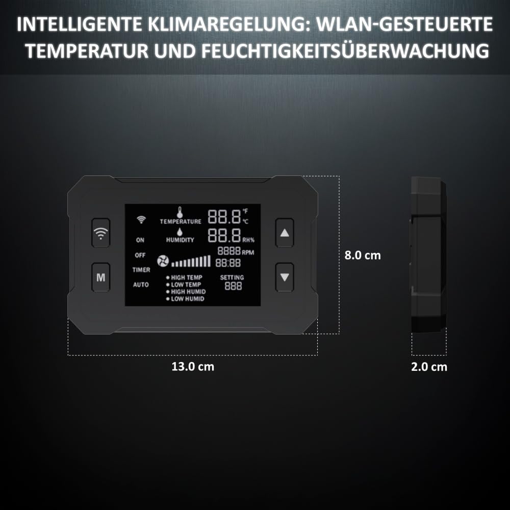 The Grow Inline Rohrventilator 150 mm / 6 Zoll / 683 m³/h (402 CFM) / WiFi-Steuerung mit Temperatur- und Feuchtigkeitsregler, leiser EC-Motor (32 dB)