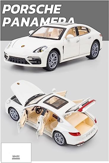 Image of 1:24 Porsche Panamera Diecast Metal Pullback Openable Doors Toy Cars with Flashing Light and Musical Sound for Gifts Toys for Kid (White)