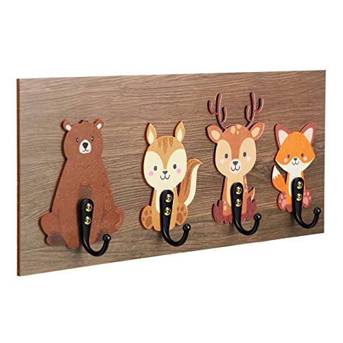 Image of Pinkunn Safari Animal Wall Hooks Animal Nursery Hooks Decor Jungle Wooden Kids Coat Wall Mounted Hooks Decorative Bear Squirrel Elk Fox Hanger for Nursery Kids Room Bathroom Bedroom Home Decor