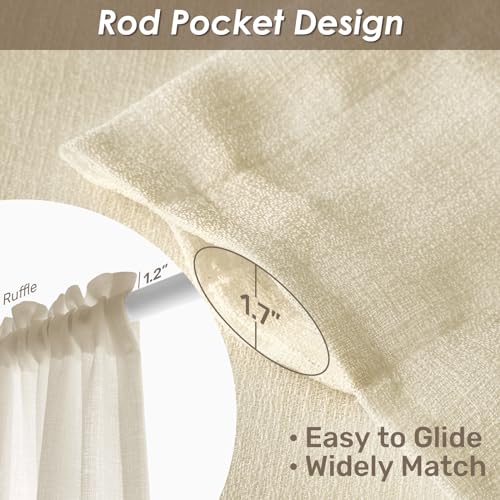 Image of Melodieux Natural Beige Semi Sheer Curtains 108 Inches Long for Living Room Bedroom Extra Long Linen Look Rustic Rod Pocket Voile Drapes, 52 by 108 Inch (2 Panels)