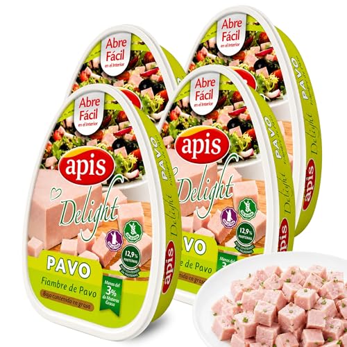 Fiambre de Pavo Apis, Ideal para una dieta equilibrada basada en alimentos de bajo contenido graso y alto valor nutricional, Sin azucares añadidos, Sin Gluten, Sin lactosa, Contiene 4 Latas de 220 gr