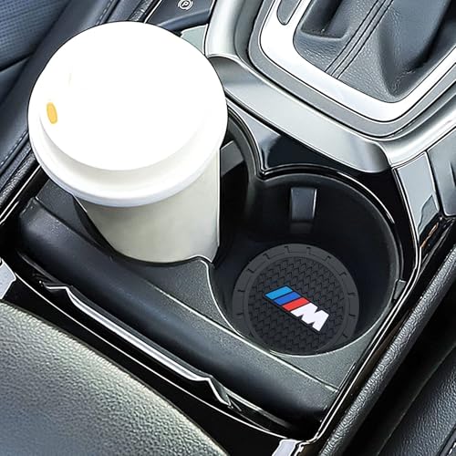 Image of YUIQIEUY Car Cup Holder Coaster for BMW M, Black, 2.75in, 2Pack