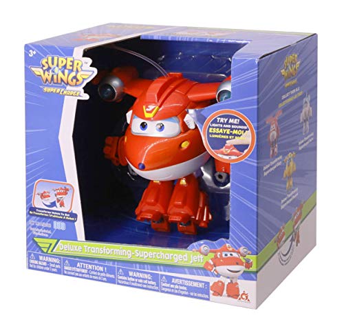 Super Wings 6'' Airplane Toy Action Figure, Deluxe Transforming Supercharged Jett, Super Wings Toys For Kids, Airplane Toys With Light And Sound Effects For Boys & Girls Ages 3 And Up , Red #TOP2