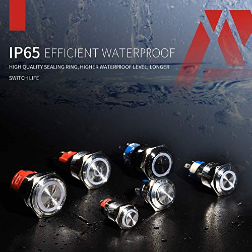 (Pack Of 2) Apiele 19Mm Latching Push Button Switch Waterproof Stainless Steel Metal Flat Top 12V 24V 36 Dc 110V 250V Ac 5A 1No 1Nc Spdt Screw Terminal (Flat Round Latching) #TOP4