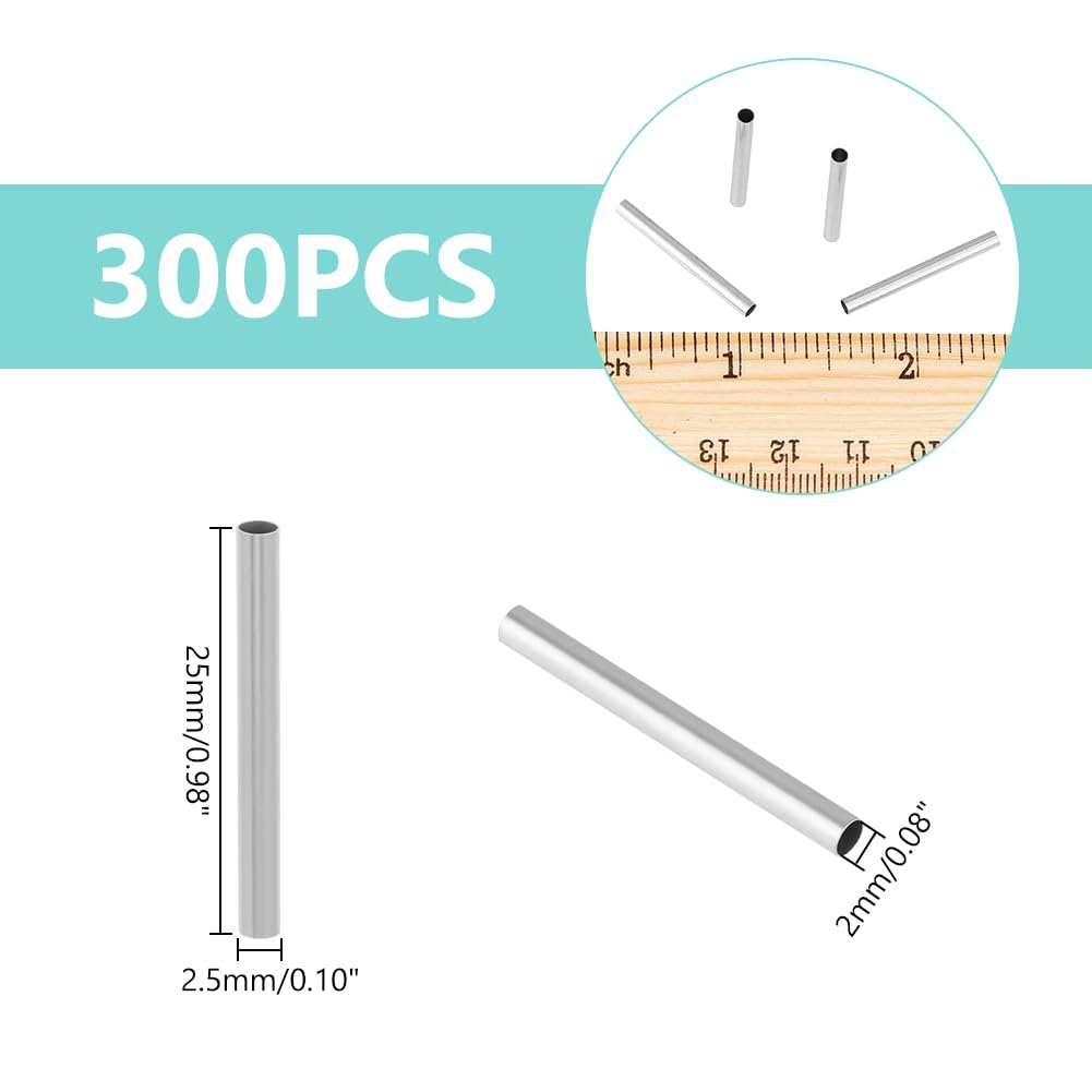 UNICRAFTALE 300pcs Stainless Steel Tube Beads 25mm Long Straight Spacer Noodles Beads 2mm Hole Metal Tube Loose Bead Connector Spacer Bead for DIY Bracelets Necklaces Jewelry Making - Image 3