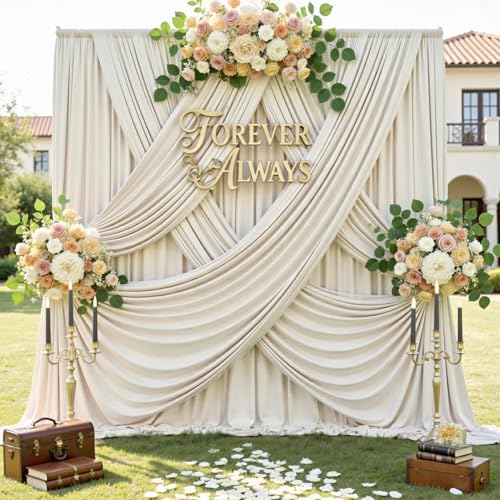 12ft x 10ft Wrinkle Free Beige Backdrop Curtains for Parties Silky Photo Backdrop Drapes 12FT Long Back Drop Cloth for Wedding Birthday Photography Background Decor