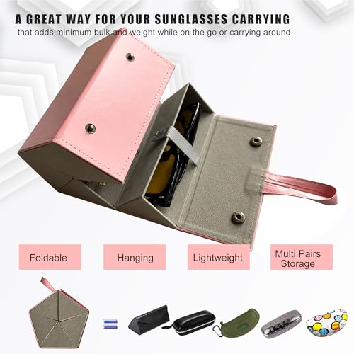 Image of Longjet Glasses Case Travel Sunglasses Organizer Leather Eyeglasses Storage Box Multiple Slots Hanging Eyewear Holder