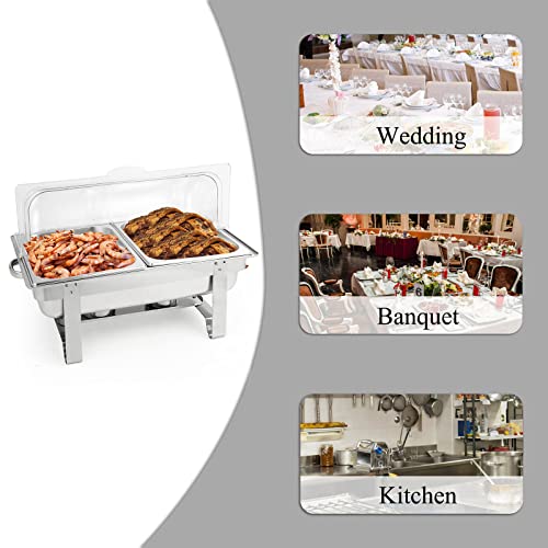 Restlrious Chafing Dish Buffet Set With Roll Top Plastic Cover, Stainless Steel 8 Qt Rectangular Chafers And Buffet Warmers Set W/Half Size Food Pan, Water Pan, Fuel Can For Catering Event Party #TOP7