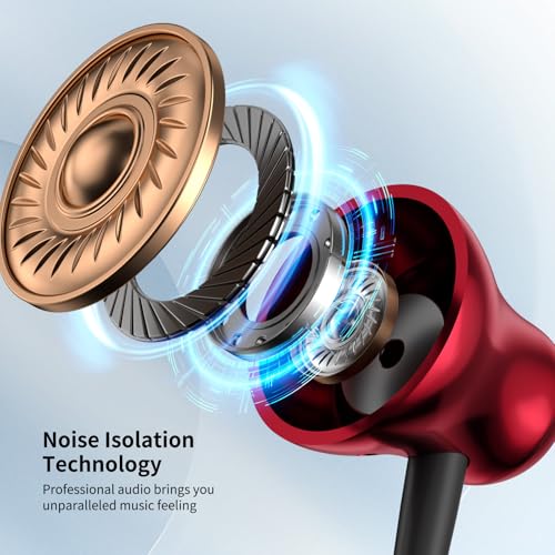 Image of ACANDYA USB C Headphones with Mic in-Ear Wired Earbuds for Work Calls Red | Noise Isolating USB C Headphone Wired Earbuds for Commute Travel Earphones with Microphone Portable for Subway Bus Plane