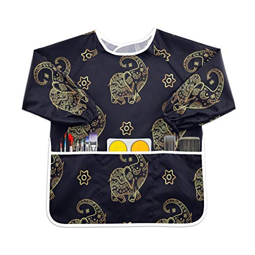 ブラックゴールデンエレファントアート幼児の子供のエプロン防水絵画アーティストのよだれかけのスモック、年齢1-6のための子供の芸術のスモック