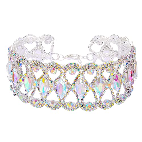 90s Diamond Rhinestone Crystal Choker Necklace Halloween Costume Jewelry for Women- Chunky Elegant Flower Wide Necklaces Y2k Minimalist Jewelry,Christmas Gifts