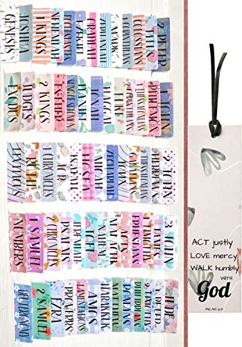 Colorful Floral Laminated Bible Tabs (Large Print, Easy to Read), Personalized Bible Journaling Supplies, 100 Bible Index Tabs in Total, 66 Tabs for Old and New Testament, Additional 34 Blank Tabs
