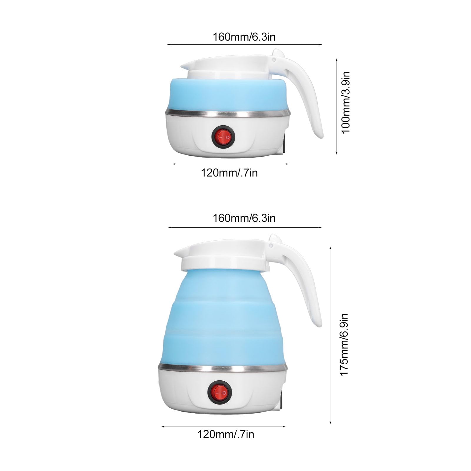 Folding Electric Kettle, 0.6L 400W US Plug 110V Slim Foldable Design for Travel Portable Hot Water Kettle (Blue)