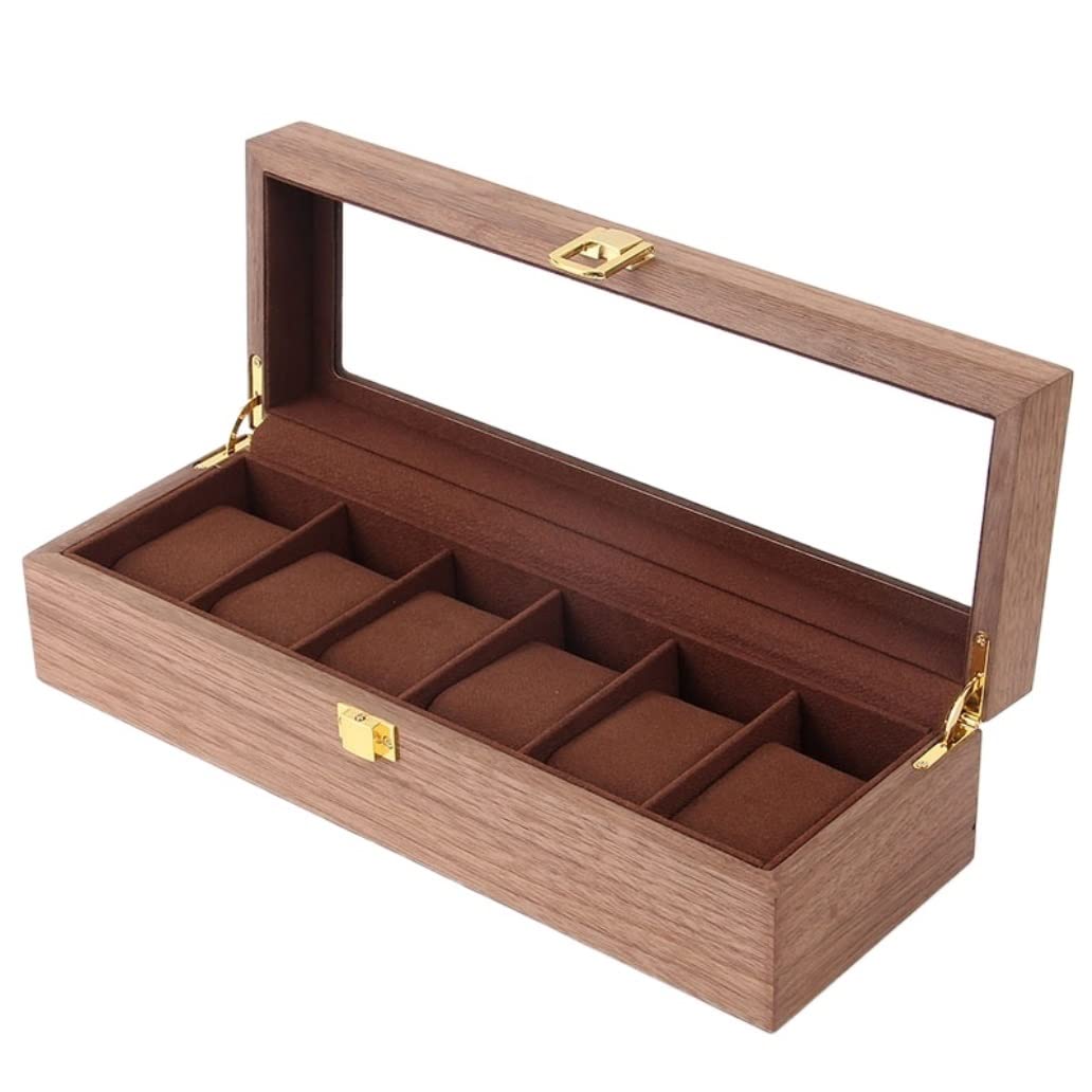 ANVLOJRIH KYUSAR Watch Box Wooden Watch Box Case Organizer Watch Holder For Watches Men Jewelry Organizer Box 6 Slots Wood Box With Clear Glass Watch Case Watch Holder (Blue : A)