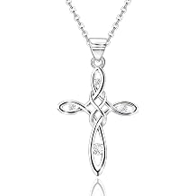 Sterling Silver Celtic Cross Necklaces for Women - Cubic Zirconia Celtic Knot Necklace Hypallergenic Adjustable Pendant Necklace Classic Irish Jewelry Gifts for Her Mom Wife