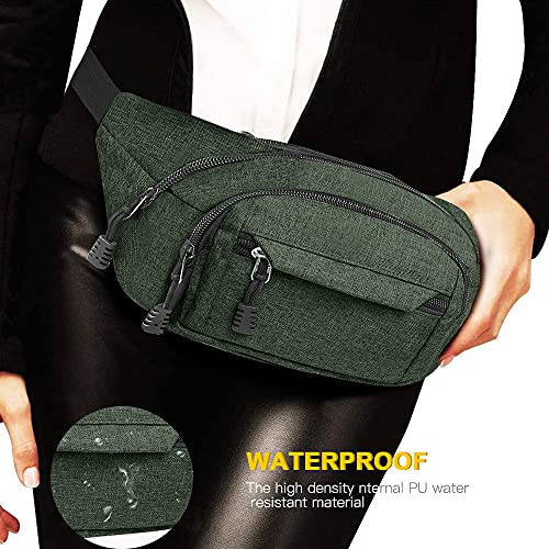 Riñonera impermeable D-Verde de nailon con correa regulable y multibolsillos 5