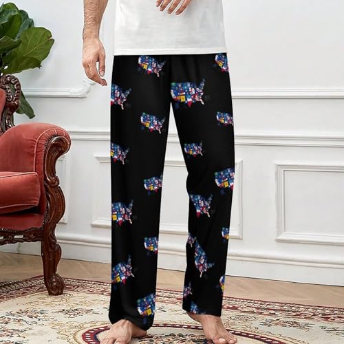 Flag Map of U.S. States And Territories Men's Pajama Pants Lightweight Pjs Bottoms Sleep Lounge Pant with Pocket Drawstring3