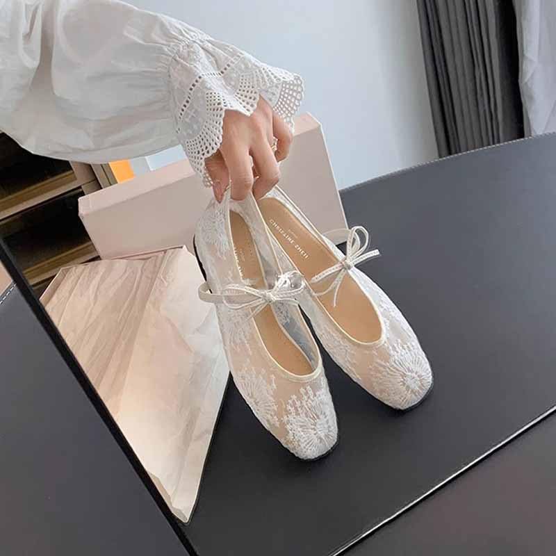 Bow Ballet Flats for Women Lace Backless Flats Women's Mary Jane Slip on Flat Shoe Party Dating Dress Flat Shoe4