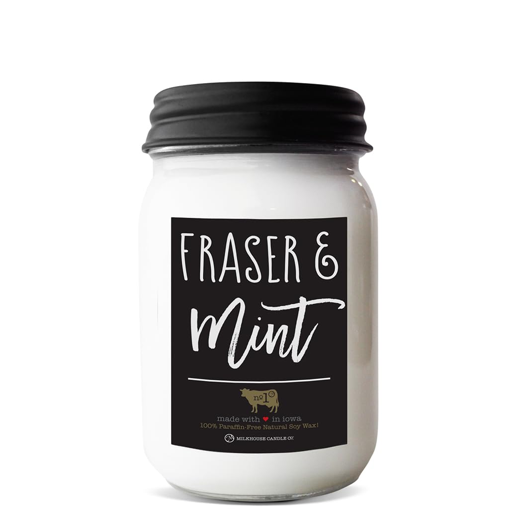Milkhouse Fraser &amp; Mint Soy Candle, 13 oz Mason Jar, 70+ Hr Burn