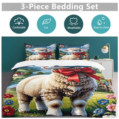 Housse de couette 200x200cm mouton mignon en coton microfibre doux