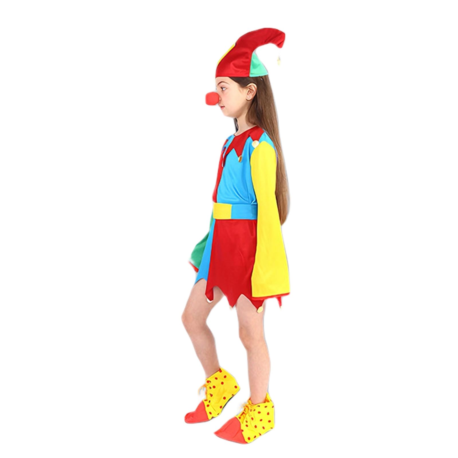 Clown Costume for Girls Role Play Dress Court Masquerade Performance Outfit Carnival Jester Fancy Dress Complete Set with Ruffles for Age 3 To 13