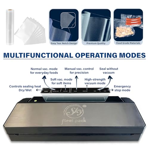 Image of Vacuum Sealer Machine With 1 Vacuum Roll & 50 Vacuum Pouches | Automatic Dry & Wet Sealing | Stainless Steel Cover For Food Packing Home & Small Business