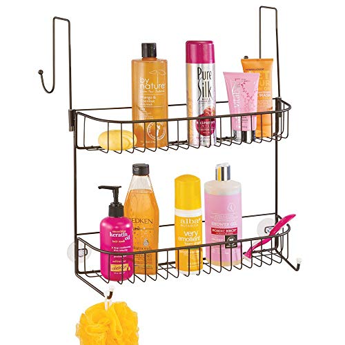 mDesign Extra Wide Metal Wire Over The Bathroom Shower Door Caddy, Hanging Storage
