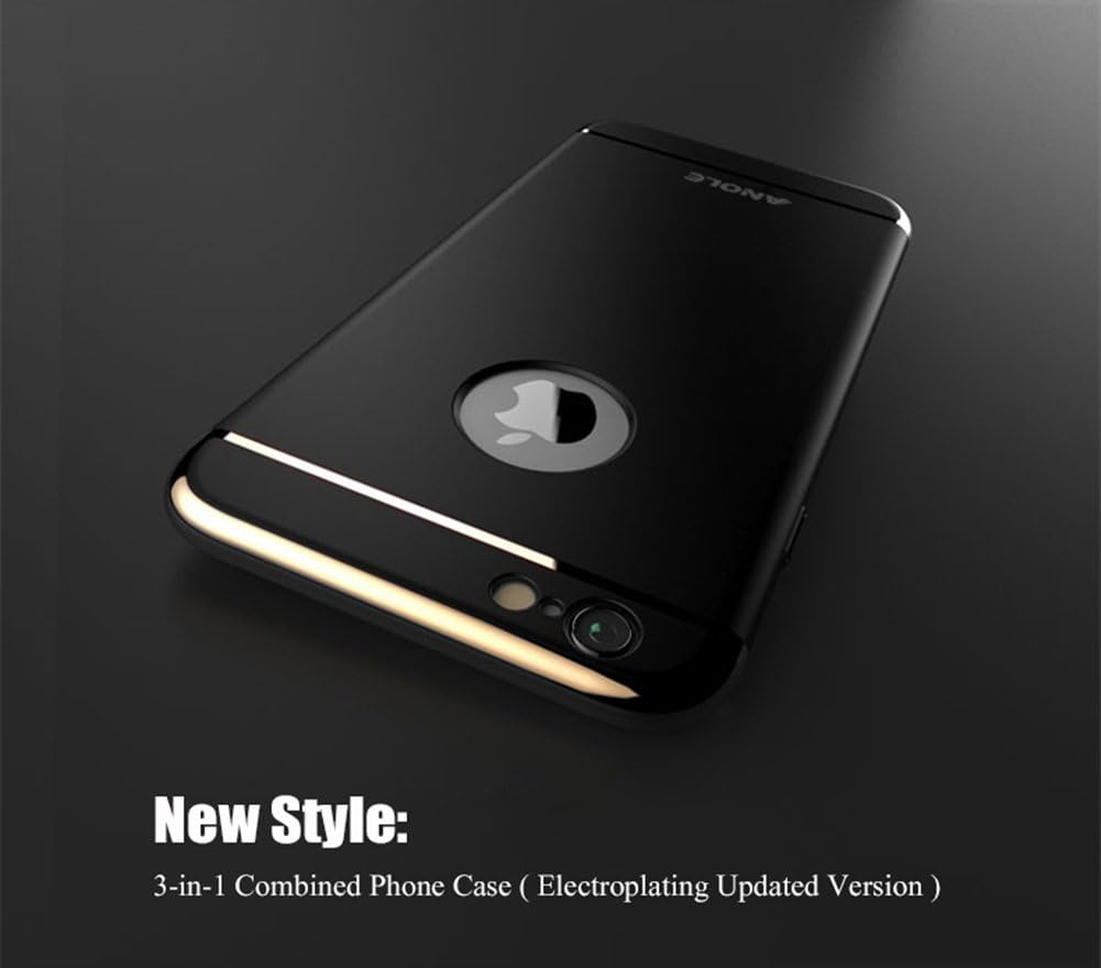 iphone 6 Plus Case, iphone 6s Plus Case, Anole Ultra-thin 3in1 Electroplate Metal Texture Plastic Hard Back Case Cover & Tempered Glass Screen Protector for Apple iphone 6 Plus 5.5 Inch (Black)