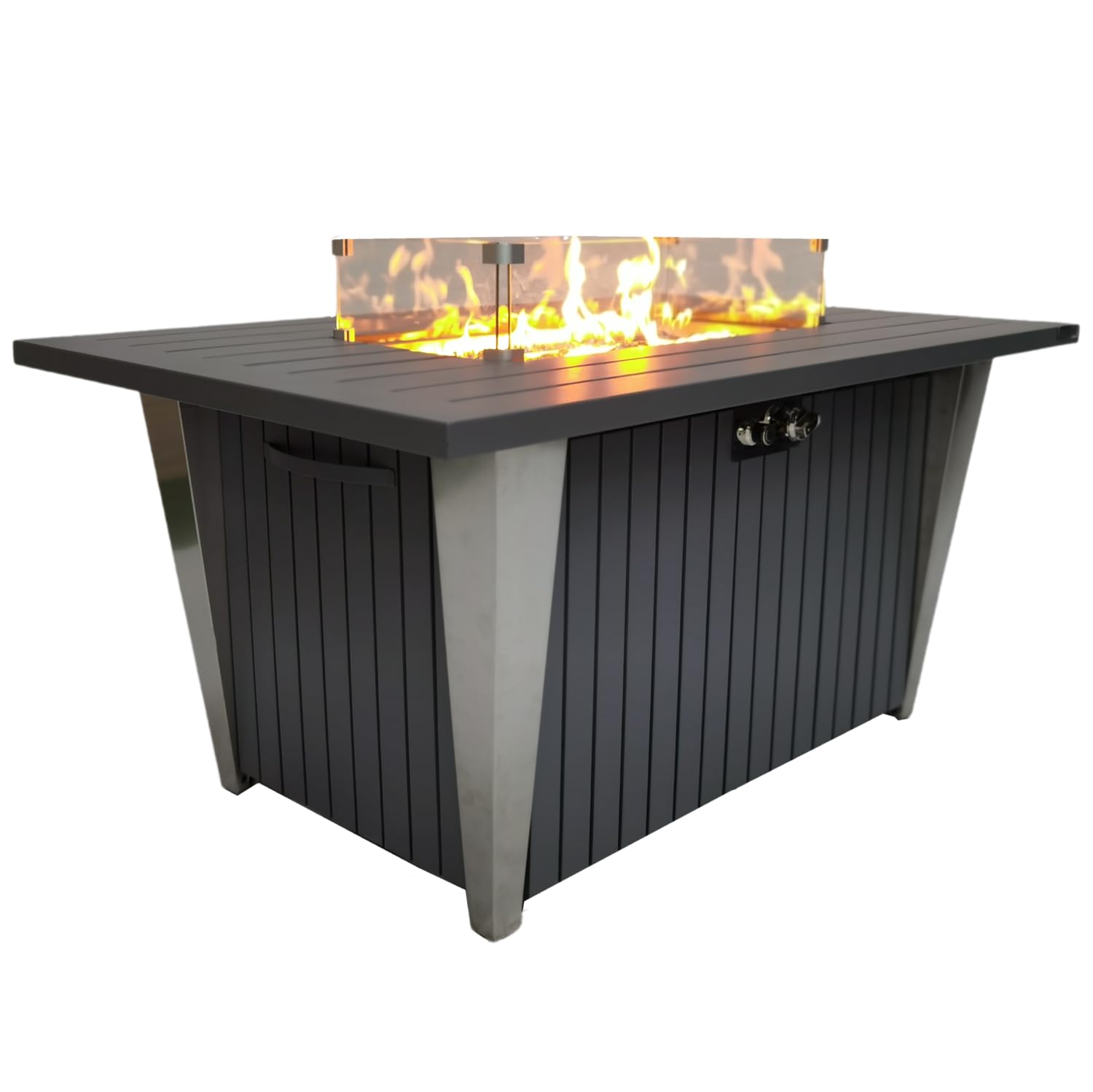 52 Inch Gas Fire Pit Table, 50,000 BTU Propane Pits for Outside with Steel Lid and Lava Rock, 2 in 1 Firepit Table Gatherings Parties on Patio Deck Garden Backyard