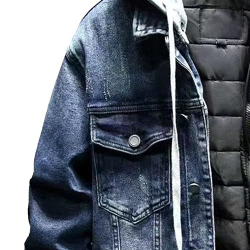 JEKE-DG Men's Distressed Denim Hoodie Jacket Button Up Washed Casual Jean Coat Long Sleeve Trucker Hooded Jackets3