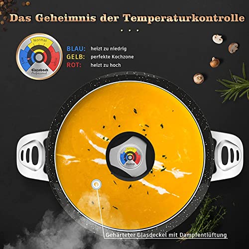 Topfset Edelstahl,LB 16-Teilig Pfannenset, Kochtopf Set mit Temperaturanzeige,Deckel aus Gehärtetem Glas, 9-lagiger Material Töpfe Set mit 2 Dämmplatten für Alle Herdarten(blue carton) – Bild 4