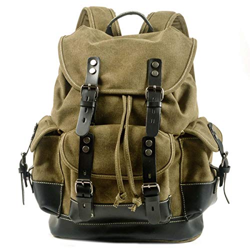 VZVABAG Canvas Echtleder Rucksack Backpack Reisen...