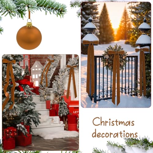 Lazos grandes de terciopelo preatados con alambre para adornar el árbol de Navidad borgoña 6